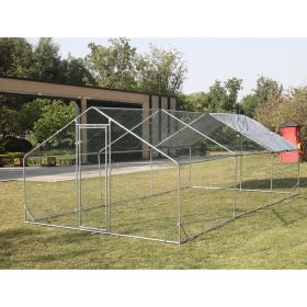 Large Metal Chicken Coop Walk-in Poultry Cage Hen Run House Rabbits Habitat Cage Spire Shaped Coop with Waterproof and Anti-Ultraviolet Cover (9.8\' L