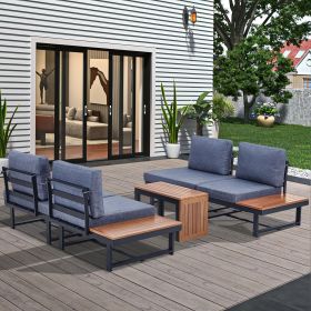 5-Piece Patio Sectional Sofa Set Couch Furniture Aluminum Frame built in table With Cushions and a end table