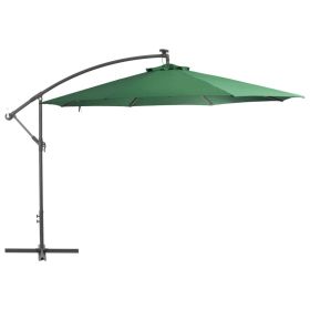 Cantilever Umbrella with LED Lights and Metal Pole 137.8" Green