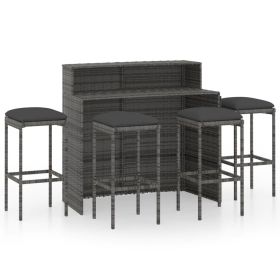 5 Piece Patio Bar Set with Cushions Gray