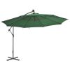 Cantilever Umbrella with LED Lights and Metal Pole 137.8" Green