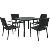 Outdoor Patio PE Wicker 5-Piece Dining Table Set with Umbrella Hole and 4 Dining Chairs for Garden, Deck,Black Frame+Black Rattan