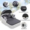 79.9" Outdoor Sunbed with Adjustable Canopy; Double lounge; PE Rattan Daybed; White Wicker; Gray Cushion