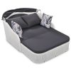 79.9" Outdoor Sunbed with Adjustable Canopy; Double lounge; PE Rattan Daybed; White Wicker; Gray Cushion