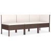 3 Piece Patio Lounge Set with Cushions Poly Rattan Brown