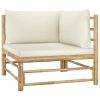 6 Piece Patio Lounge Set with Cream White Cushions Bamboo