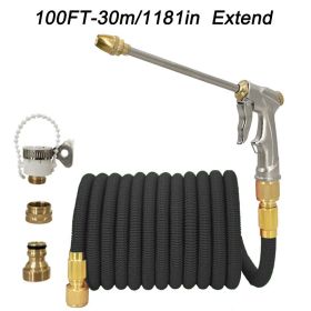 1pc High Pressure Thickened Car Washing Hose; Garden Water Pipe Metal Water Gun Nozzle; Retractable Water Hose Car Washing Tool Set (size: 100FT-30m Extend)