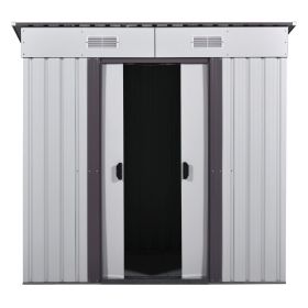 4 x 6 Ft Outdoor Metal Shed, Tool Storage House with Sliding Door and Vents, Backyard Garden Patio, Weatherproof (Color: White + Gray)