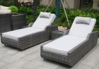 Direct Wicker Outdoor 3PCS Deluxe Patio Adjustable Wicker Rattan Chaise Lounge Set with Cushions and Table